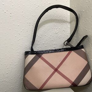 Burberry Beige Plaid Wristlet with Black Patent Trim